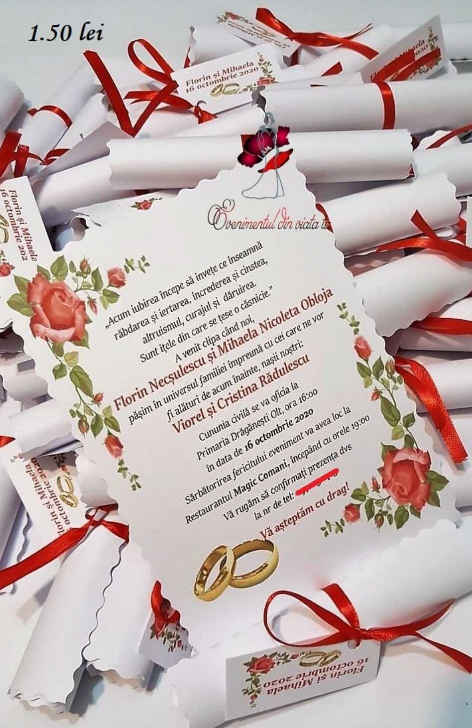 Invitatie nunta sau botez / plicuri bani/plicuri dar/meniuri/nr masa