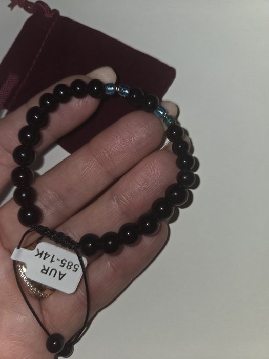 Bratara aur 14k șnur negru