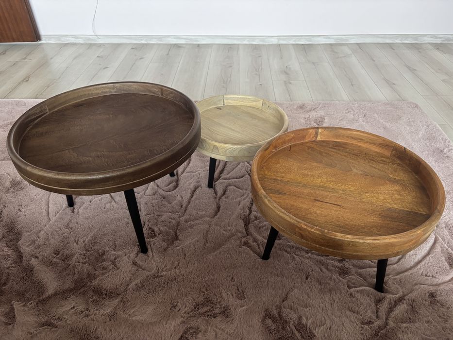 Кръгли масички за кафе, 3 бр, мангово дърво масив