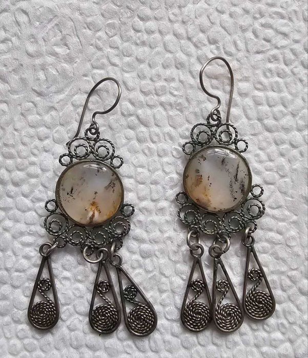 Серьги с натуральными камнями. Винтаж.