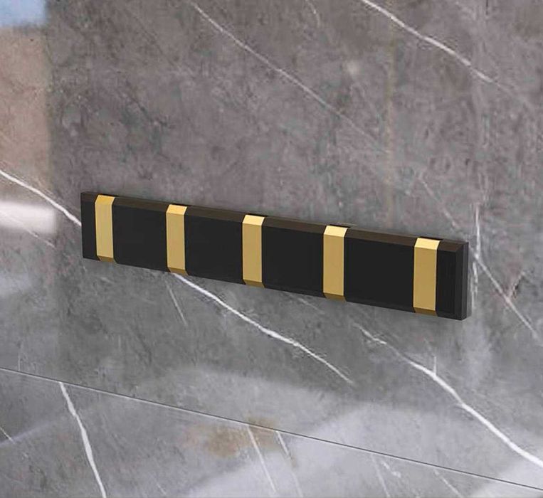 Cuier, modern scandinav, retractabil, negru auriu,41x6,2 cm,5 carlige