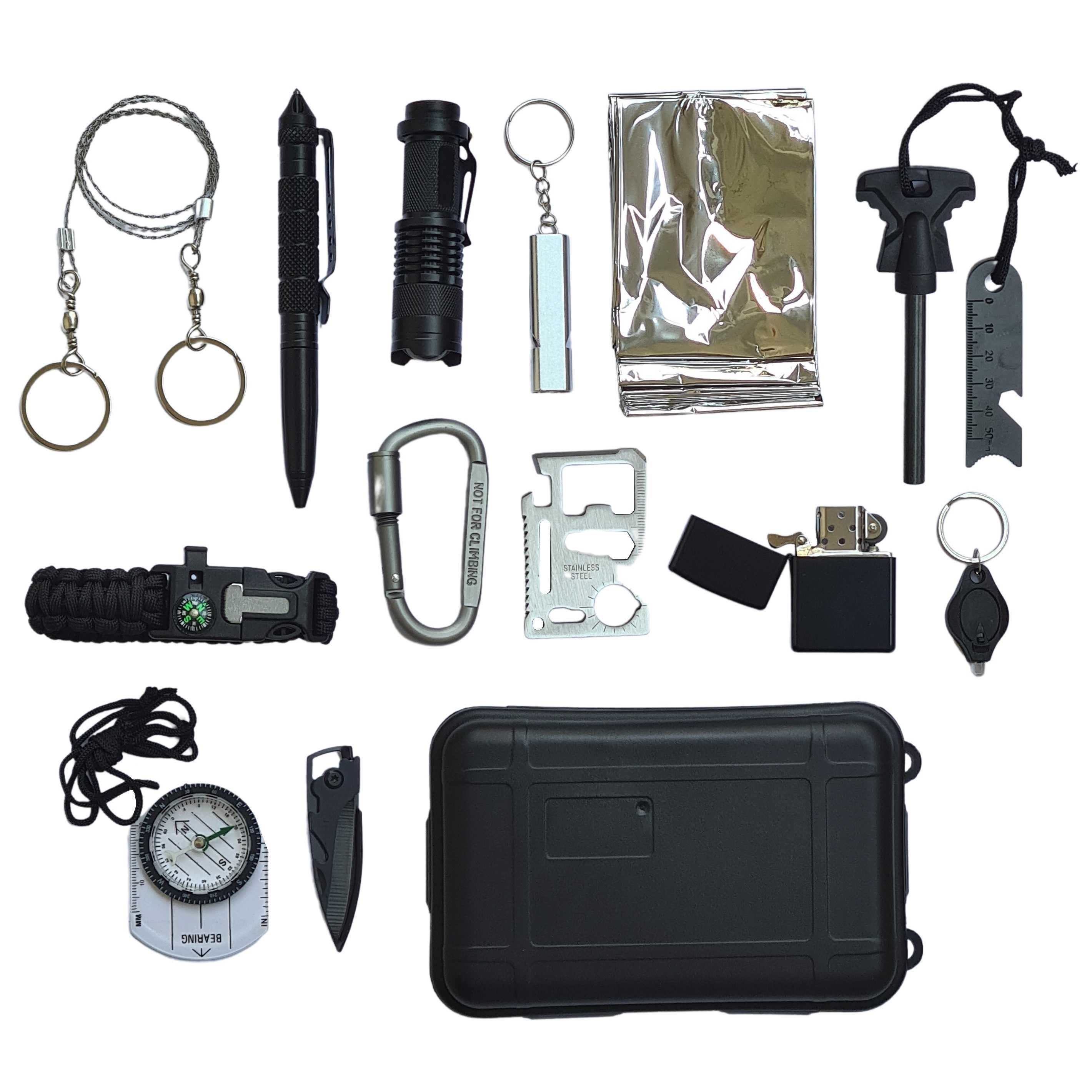 Kit supravietuire multifunctional 15 in 1, Army, negru