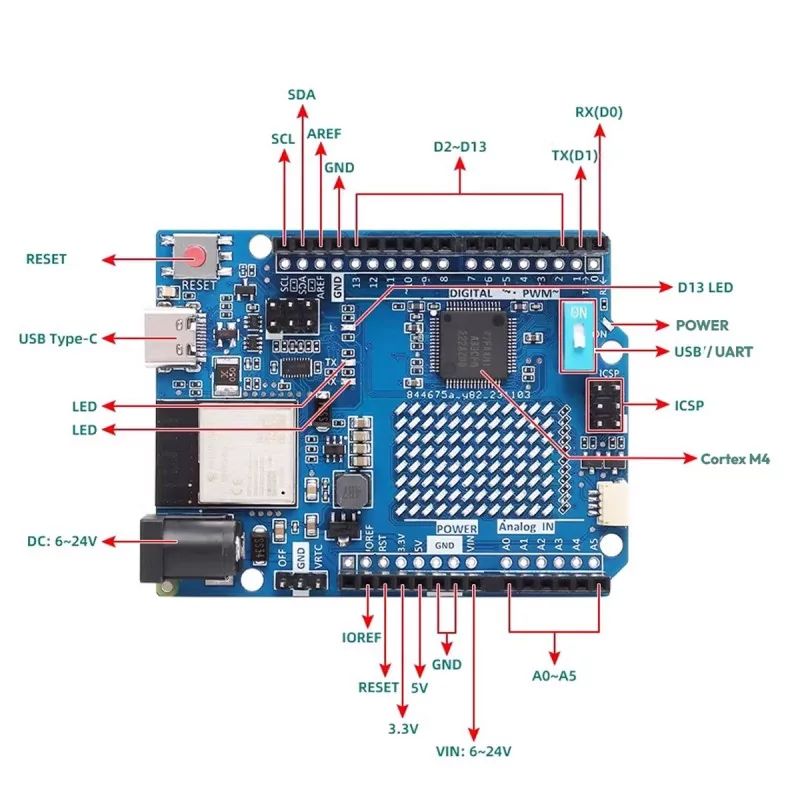 Микроконтролер Uno R4 WiFi съвместим с Arduino с USB-C порт