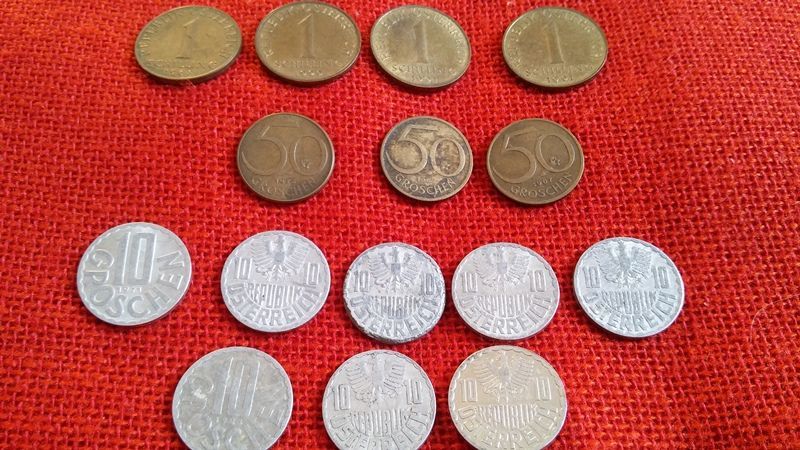 Австрийски монети, 15 броя, емисии от 1962г. до 1993г., много запазени