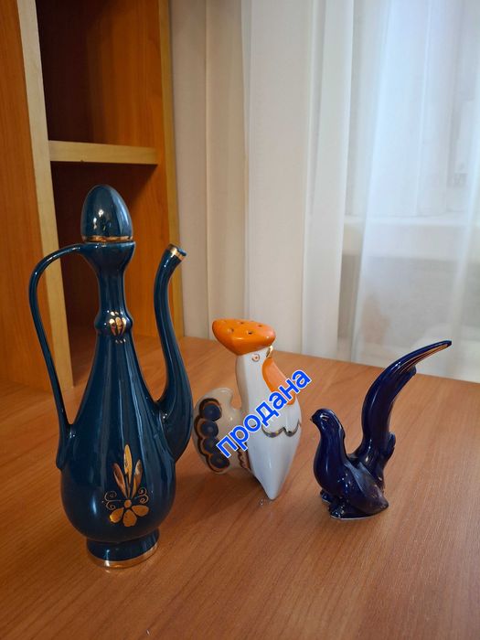 Статуэтки "Фазан","Кувшин", "Петушок".Фарфор,кобальт, золочение. СССР.
