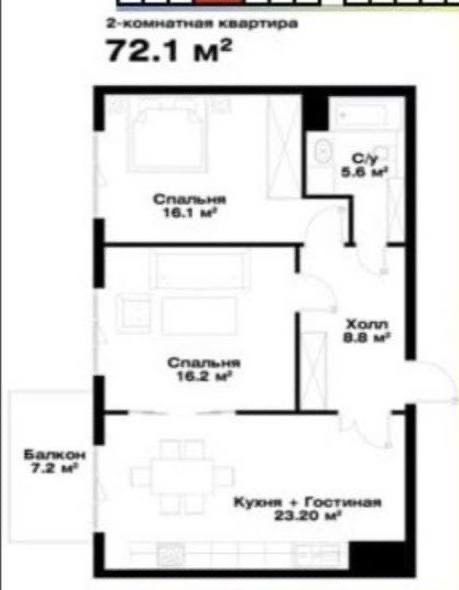 Квартира ЖК O’z Mahal 3/6/14 72 кв.м