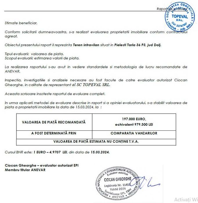 Teren intravilan 8757 mp Pielesti - deschidere 72m la strada asfaltata