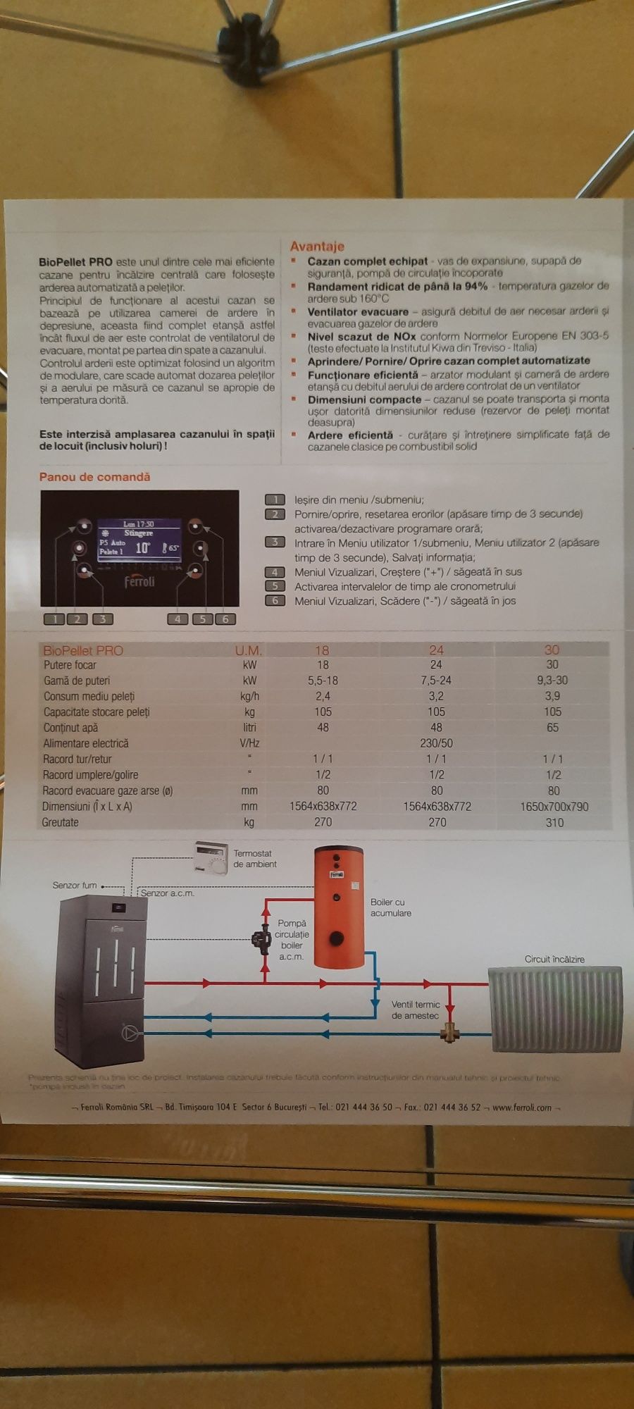 Termosemineu peleti Ferroli Mirano  sau Salerno Pellet 24 kW 30kW