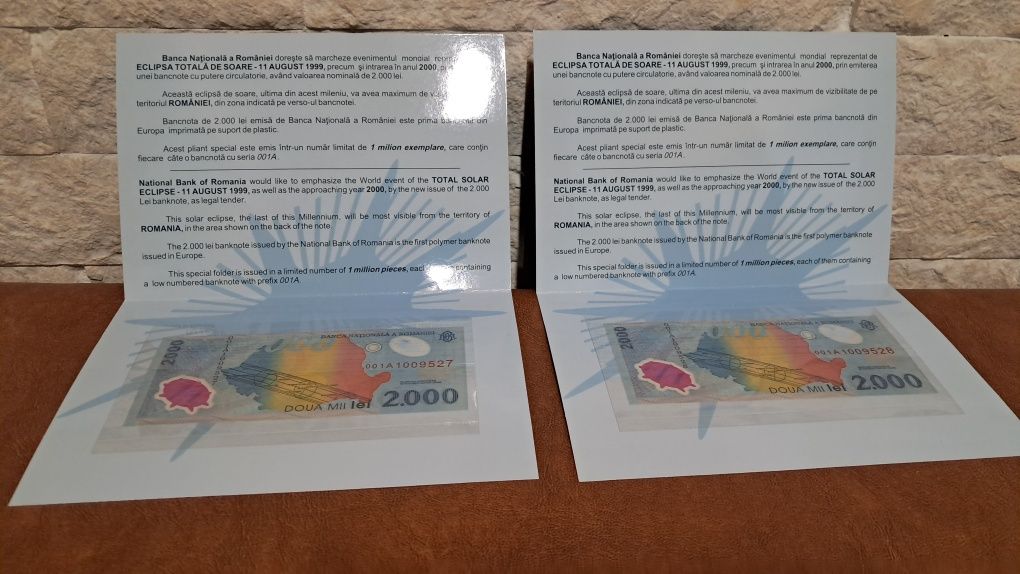 Bancnote 2000 lei 1999 UNC,Consecutive,  bani vechi.