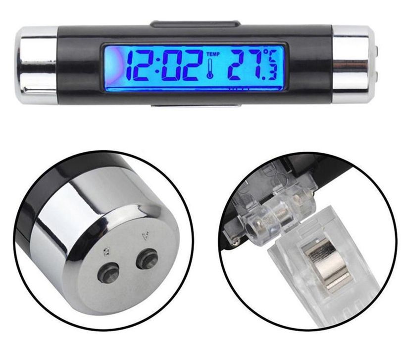 термометър и часовник за кола с голям дисплей със синя подсветка ...