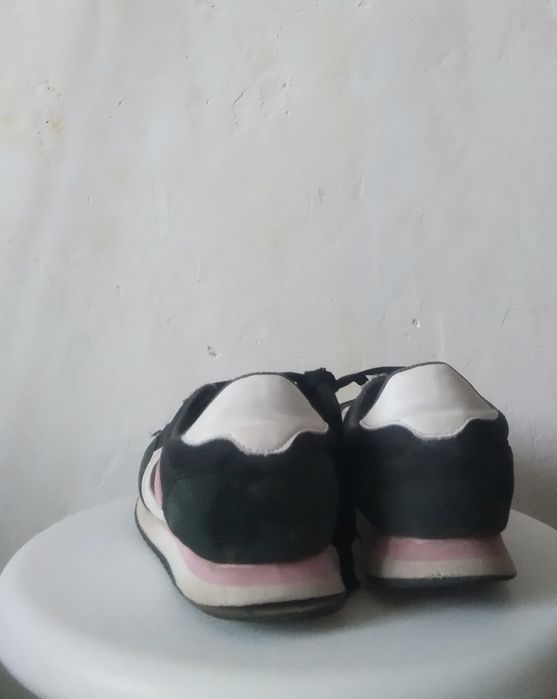 Glissade adidași fete negru cu roz, nr.36, piele naturală și întoarsă