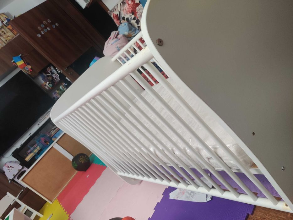 Pătuț de bebeluș alb lemn masiv