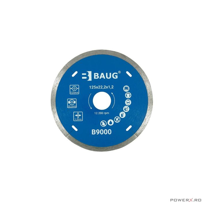 Disc diamantat pentru taiere uscata si umeda, 125 x 22,2 x 1,2 mm Baug