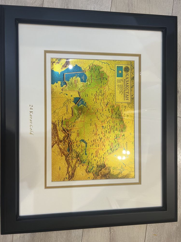 Картина карта казахстана 24 к золота содержит