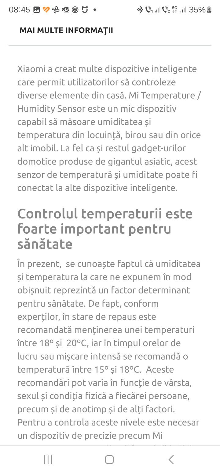 Senzori temperatura și umiditate Xiaomi ZigBee