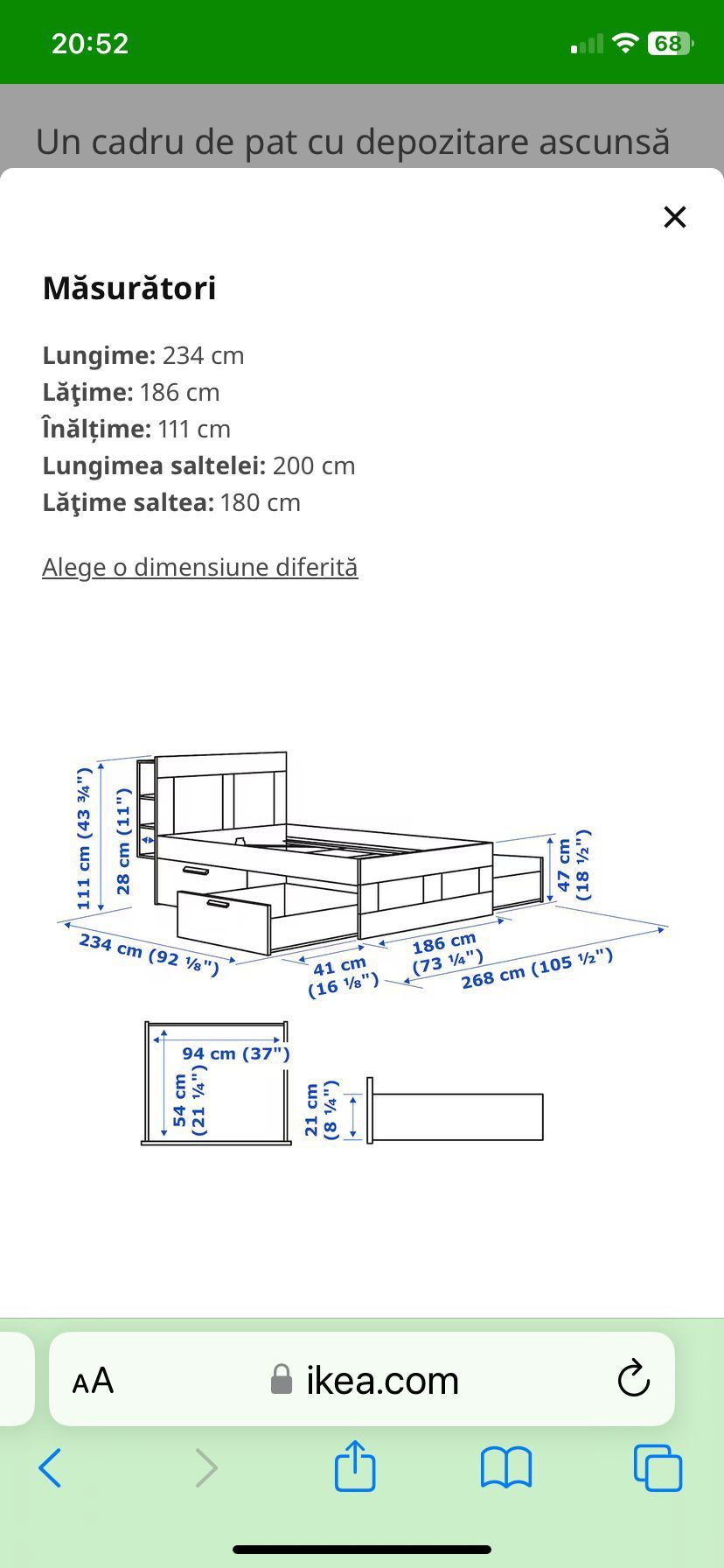 Pat BRIMNES (Ikea) cu sertare si tablie