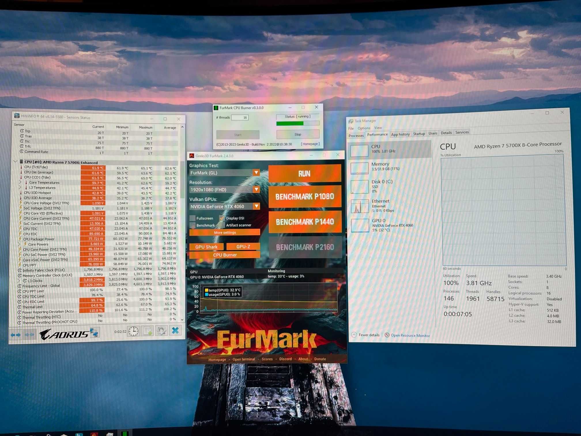 PC Desktop Gaming AMD Ryzen 7 5700X, 32GB RAM, RTX 4060 SSD 1TB