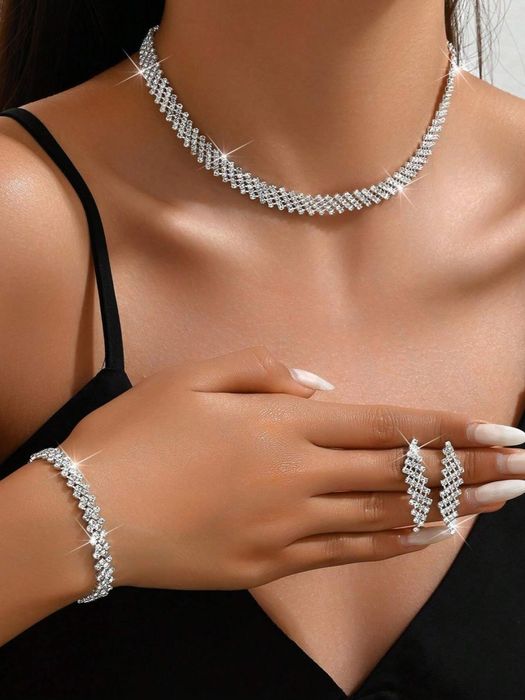 Колье и серьги свадебный набор украшений, подарочный ювелирный комплек