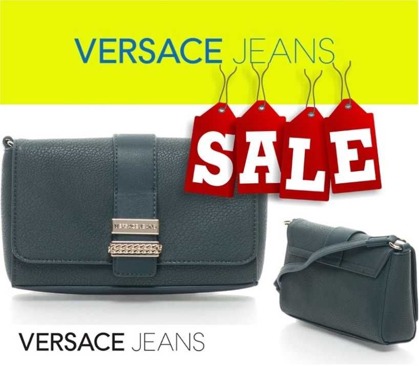 VERSACE JEANS – Дамска кожена чанта в тъмно зелено 15x20x5 см нова