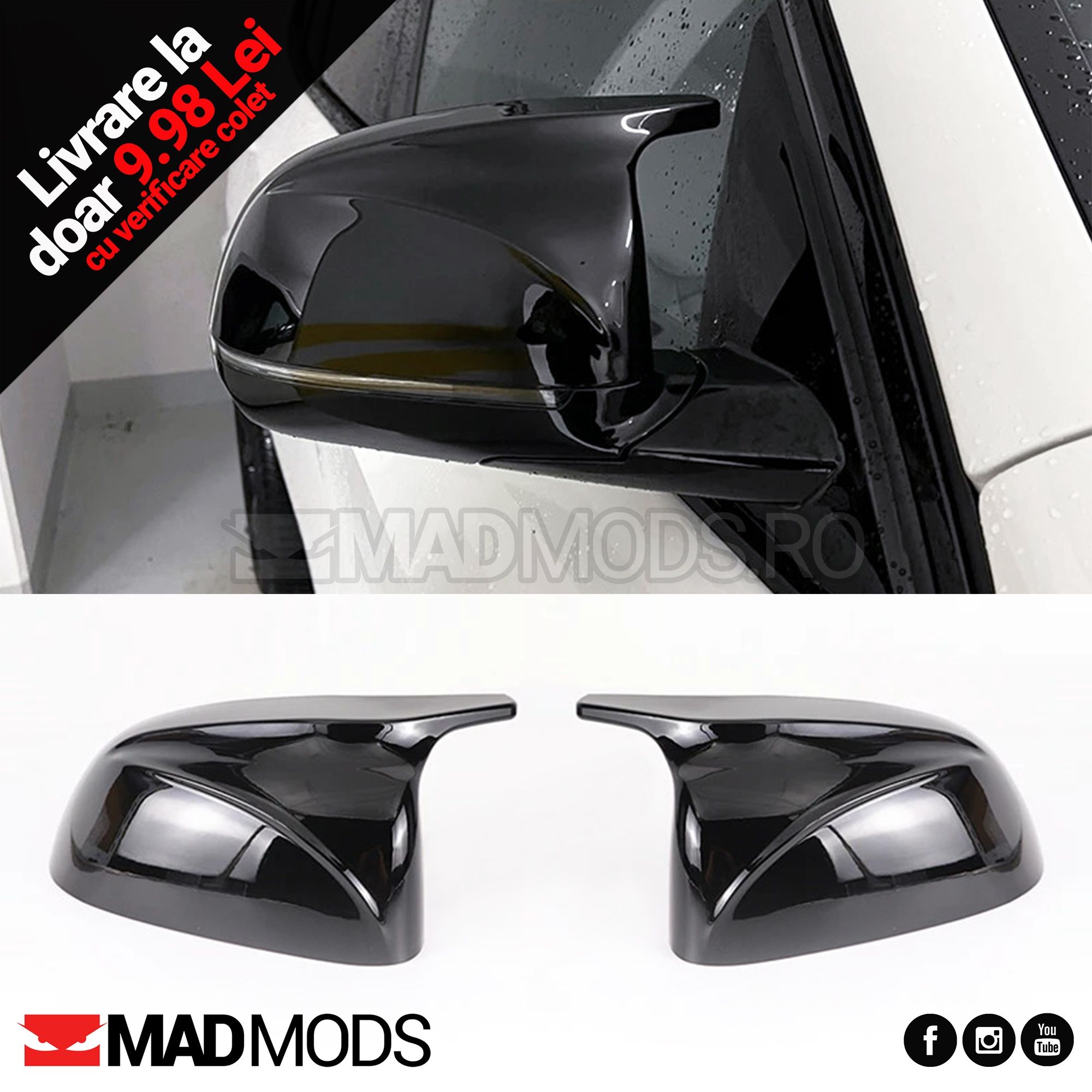 Set capace oglinzi M BMW X3 G01 iX3 X4 G02 X5 G05 X6 G06 X7 G07, Negru