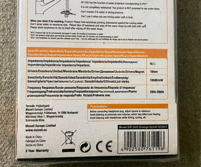 Căști sport Maxell HP-S20 Rabbit Support IPX7 portocalii rezistent apă