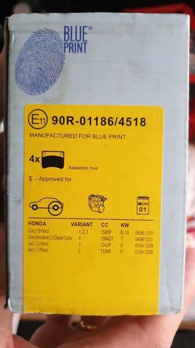 Нови задни дискове и накладки Blue Print+маслен филтър за Honda Jazz
