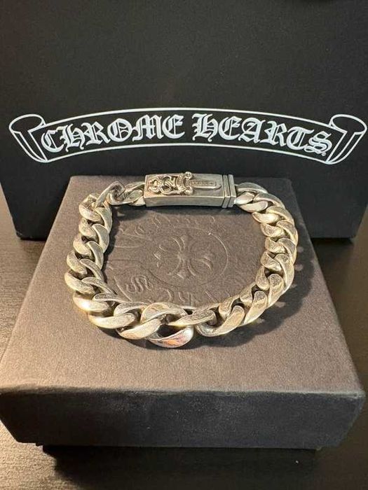 Chrome Hearts .925 Silver Smooth Cuban Link Dagger ID Bracelet