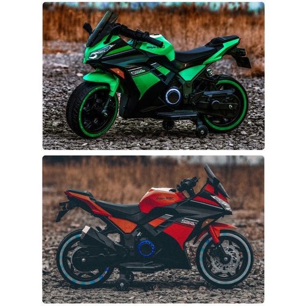 Акумулаторен мотор Kawasaki Ninja с меки гуми и кожена седалка, 12V