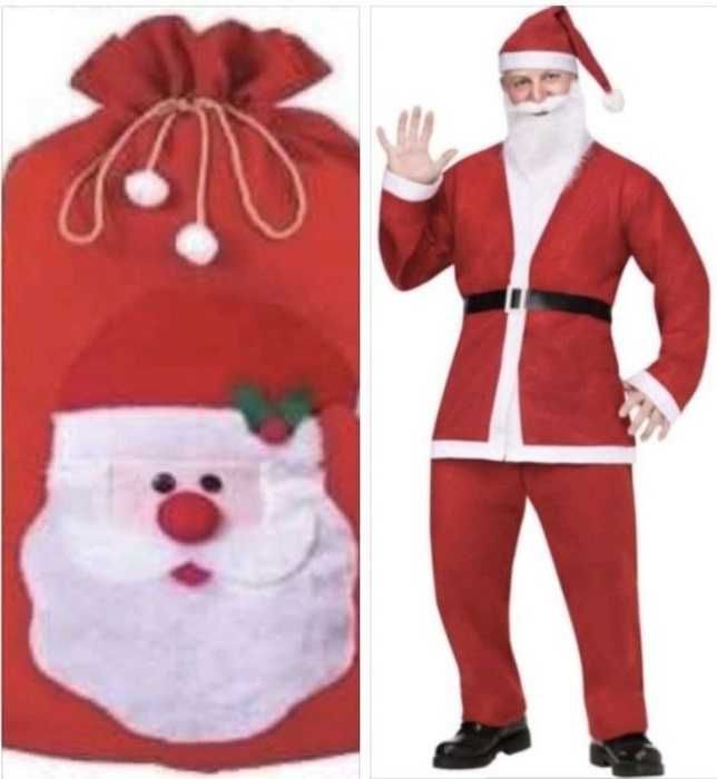 Costum MOS CRĂCIUN adult,Sac Haina Barba Pantaloni Caciula Curea 38Lei