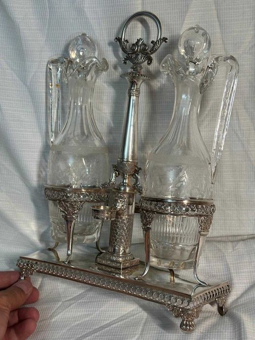 OLIVIERA ARGINT 800 - Cruet Set + Crystal - Sec. XIX - Empire Style