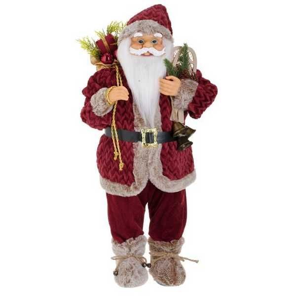 Коледна реалистична фигура Дядо Коледа със ски и звънчета, 60см