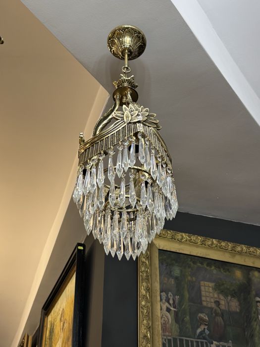 Candelabru bronz masiv- cristal