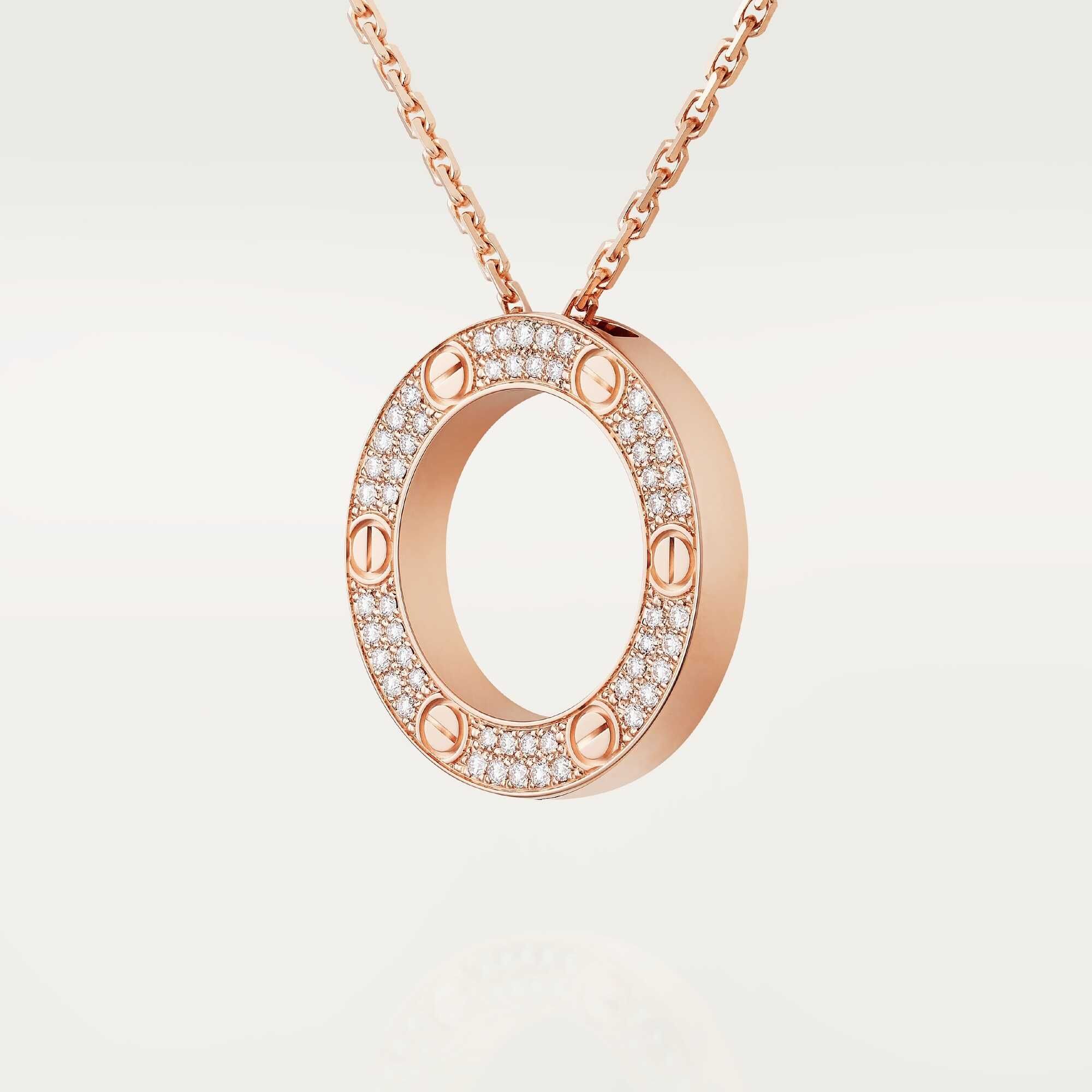 CARTIER Love Rose Gold Large Paved Diamonds Pendant Дамскo Колие