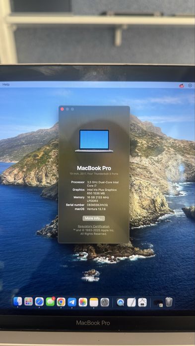 MacBook Pro, 2017 / Core i7 / Touch bar / 13-inch / 16 Gb x 256 Gb