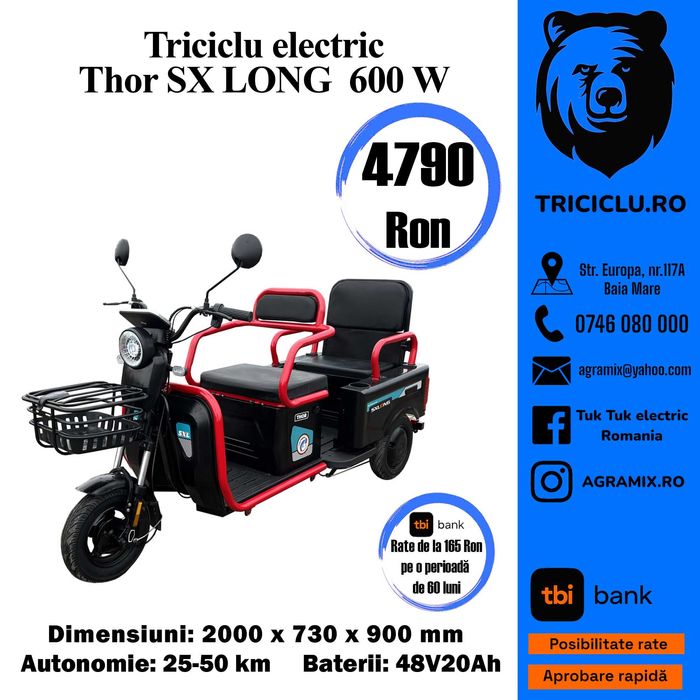 Triciclu Thor S X Long1 triciclu electric tuk-tuk fara permis Agramix