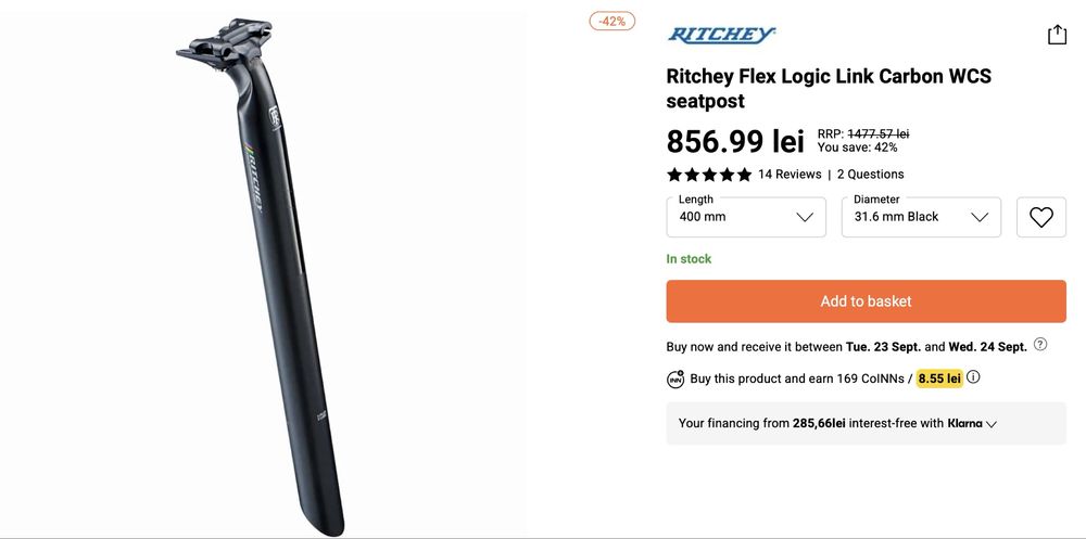 Tijă șa Ritchey Flex Logic Link carbon 31.6 mm