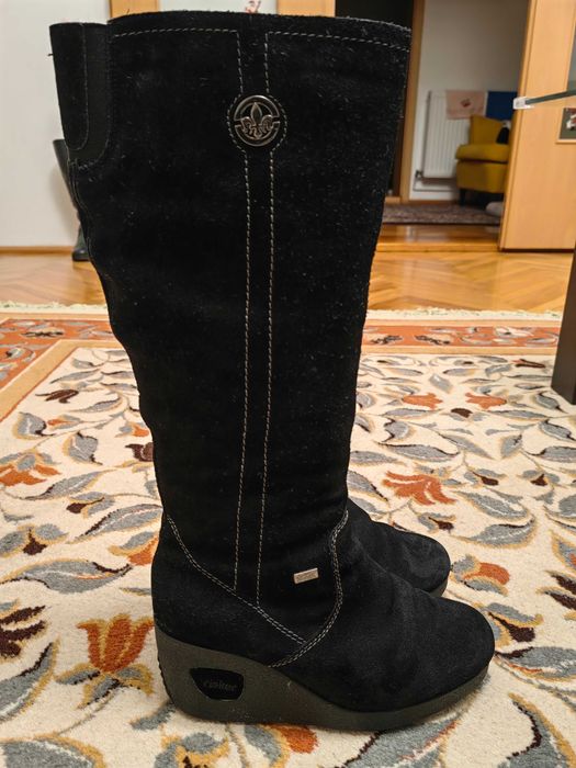 Cizme piele intoarsă negre