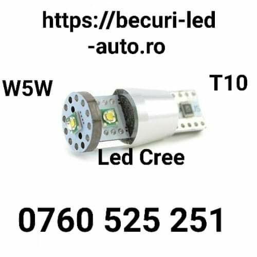 Set Două Becuri Led Cree T10-W5W Can-bus 5500K/12V/1000Lumeni