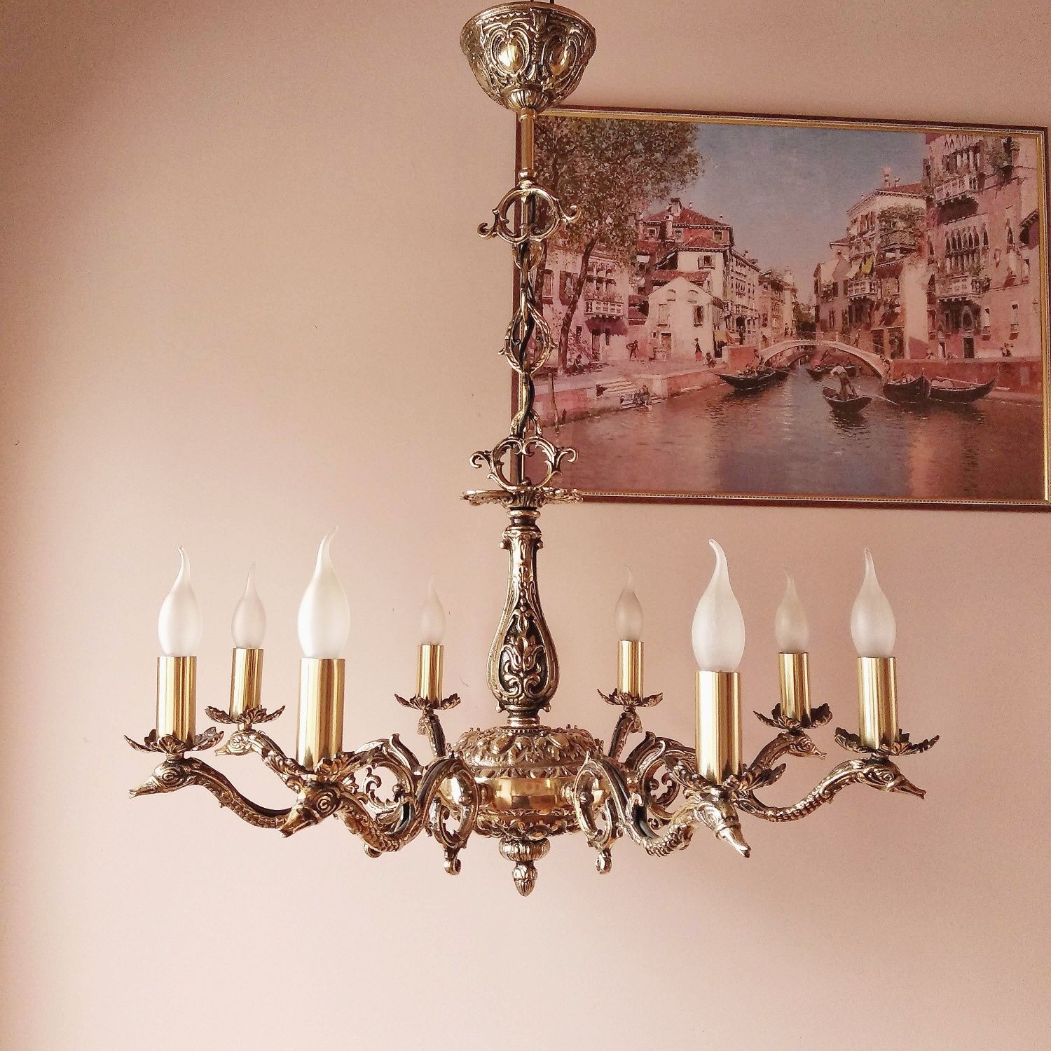 Луксозен месингов аплик за стена-бароков старинен,винтидж осветление