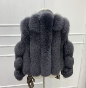 Дамско късо кожено яке естествен косъм лисица и естествена кожа