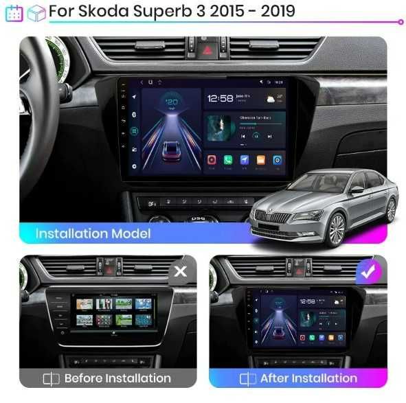 Navigatie Android Dedicata SKODA SUPERB 3 , Carplay, Android Auto WAZE