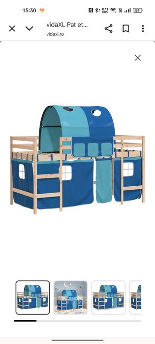 Pat copii înălțat 80x200 nou cu accesorii și o saltea de 60x120 gratis