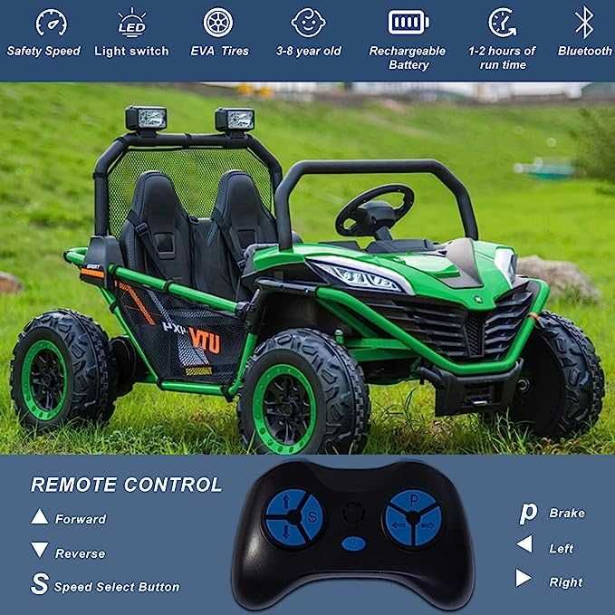 UTV electric Kinderauto Dune-Buggy 300W 24V 10Ah, cu roti moi, verde