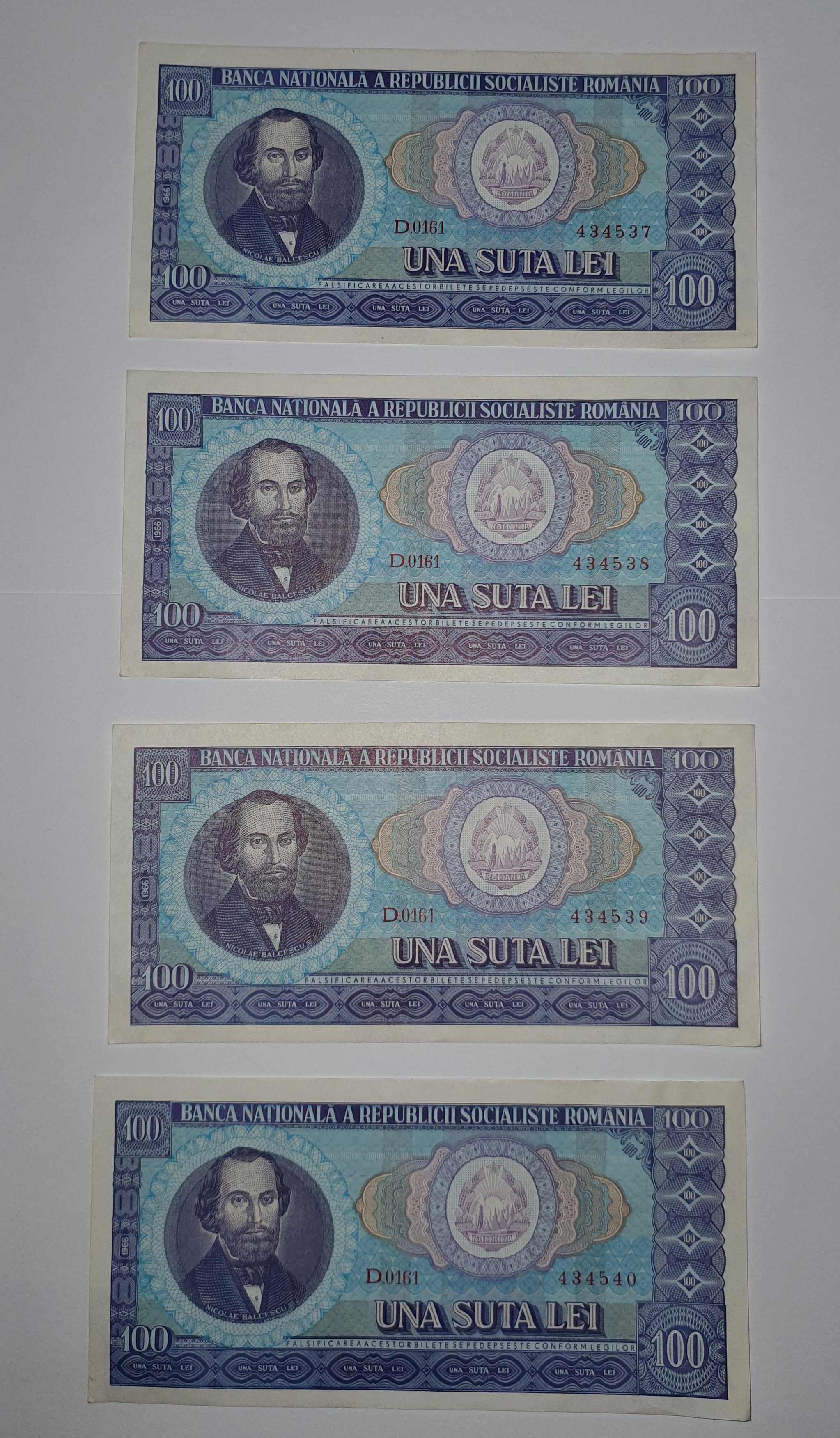 4 bancnote - Balcescu, 1966, seria D, consecutiv, stare perfecta