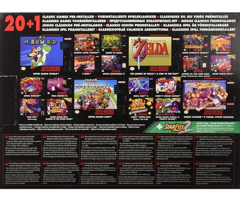 Consola Nintendo clasica Mini SNES cu 21 jocuri preinstalate