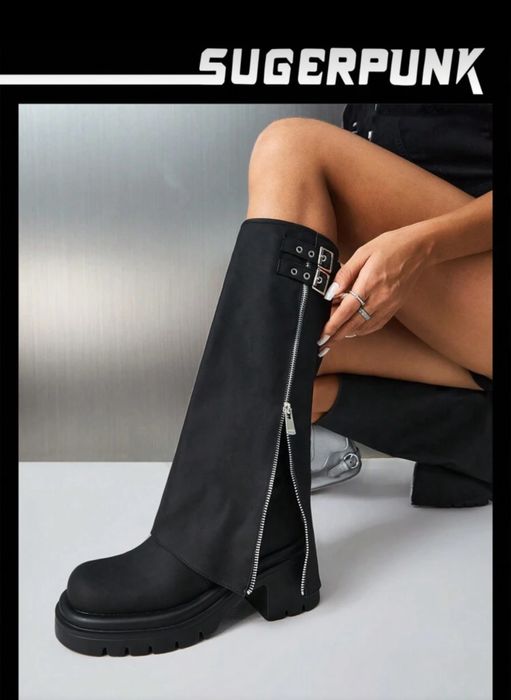 Дамски ботуши черни,кожа с цип