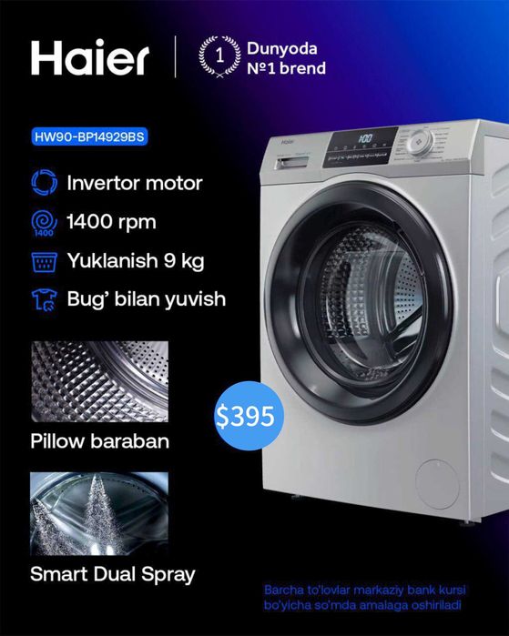 Kir yuvish mashinasi Haier 9kg | Стиральная машина Haier 9кг