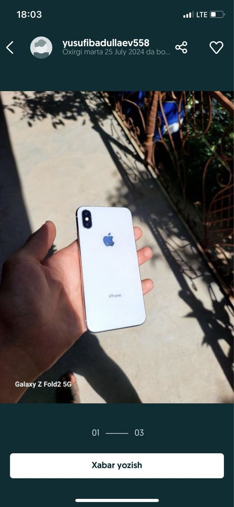 iPhone X 64 gb oq rangidan