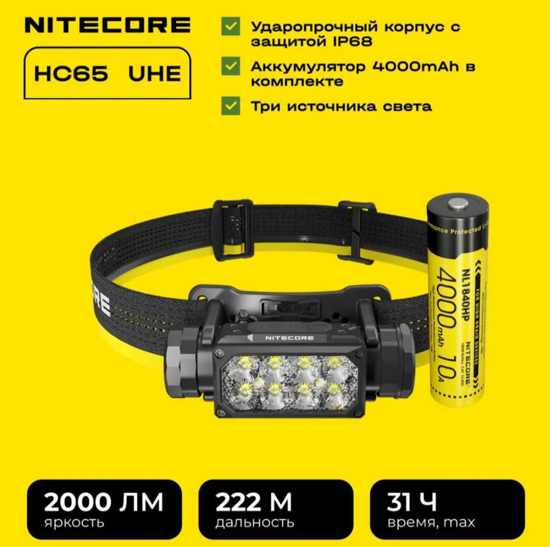 Фонарь налобный NITECORE HC65 UHE, Nitecore HC60 UHE
