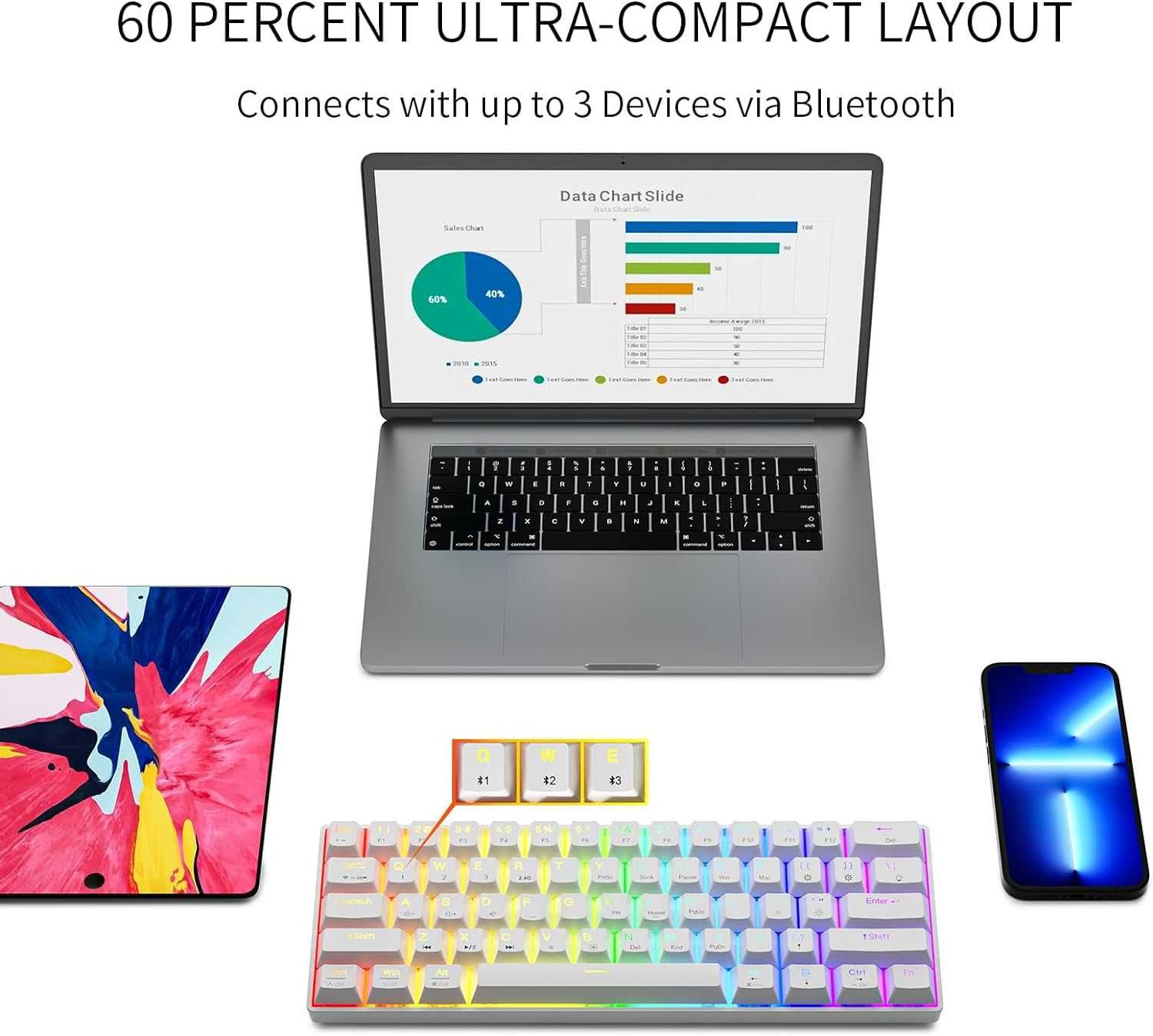 Tastatură mecanică Newmen GM610 60%,fir Bluetooth 2.4G,RGB,Switch Rosu